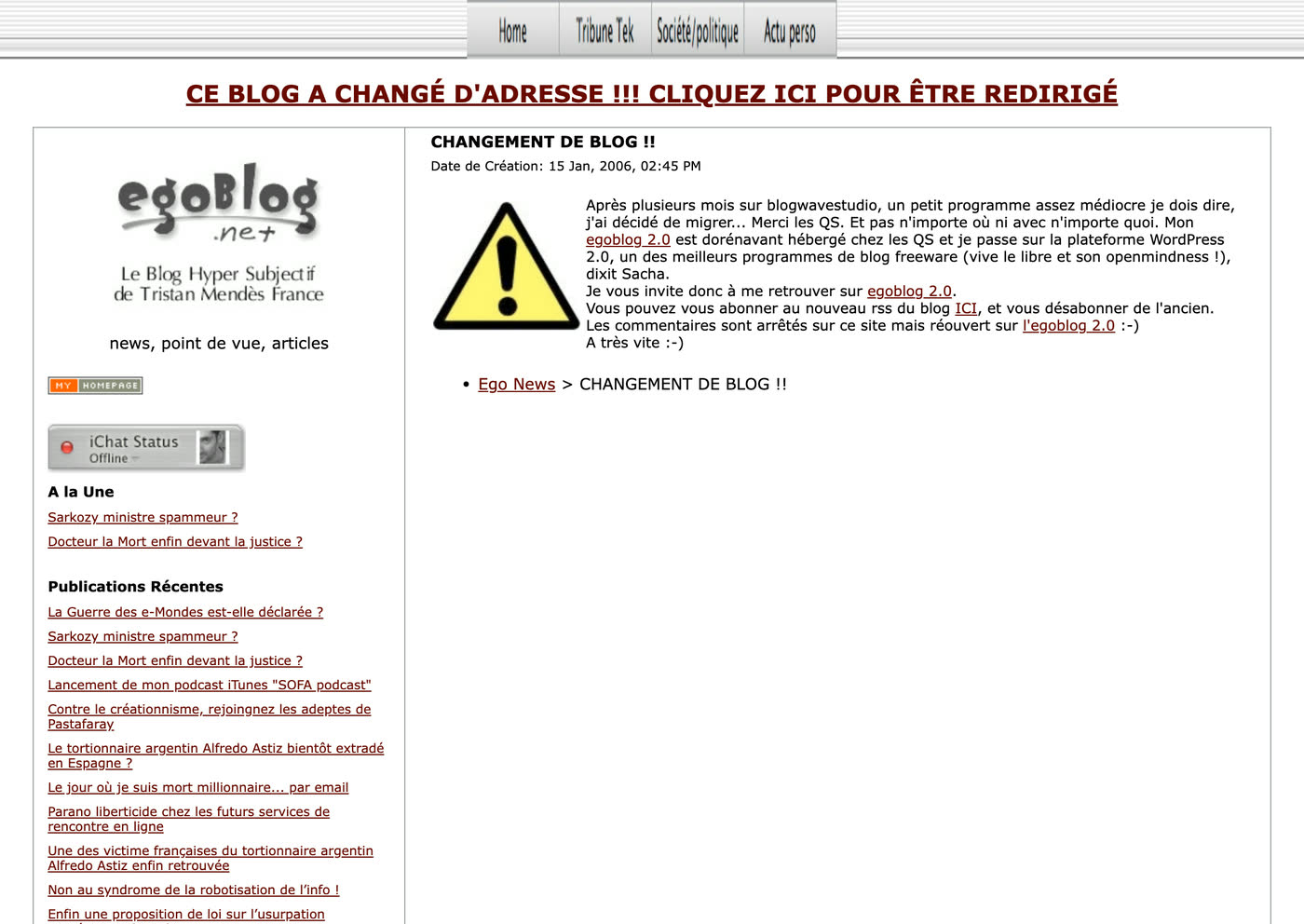 Le déménagement, janv. 2006